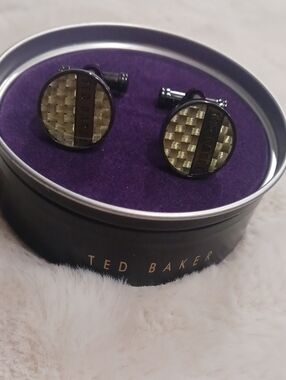 Ted Baker Textured Black Check Round Cufflinks